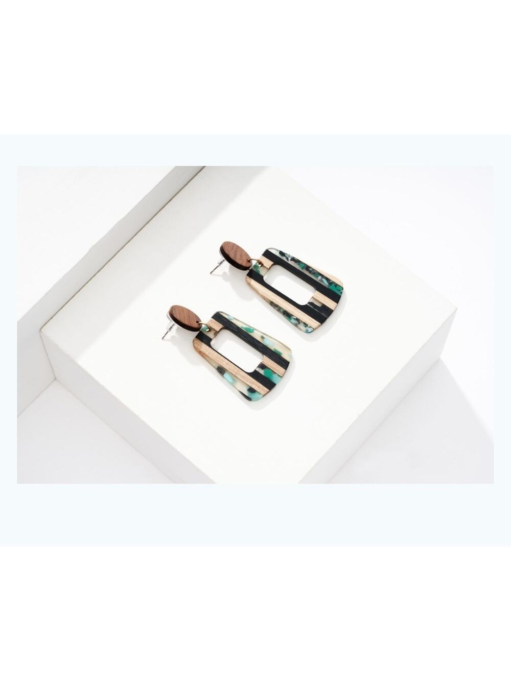 Palmero Aurelia Geometric Wood Resin Statement Earrings Sterling Silver Posts